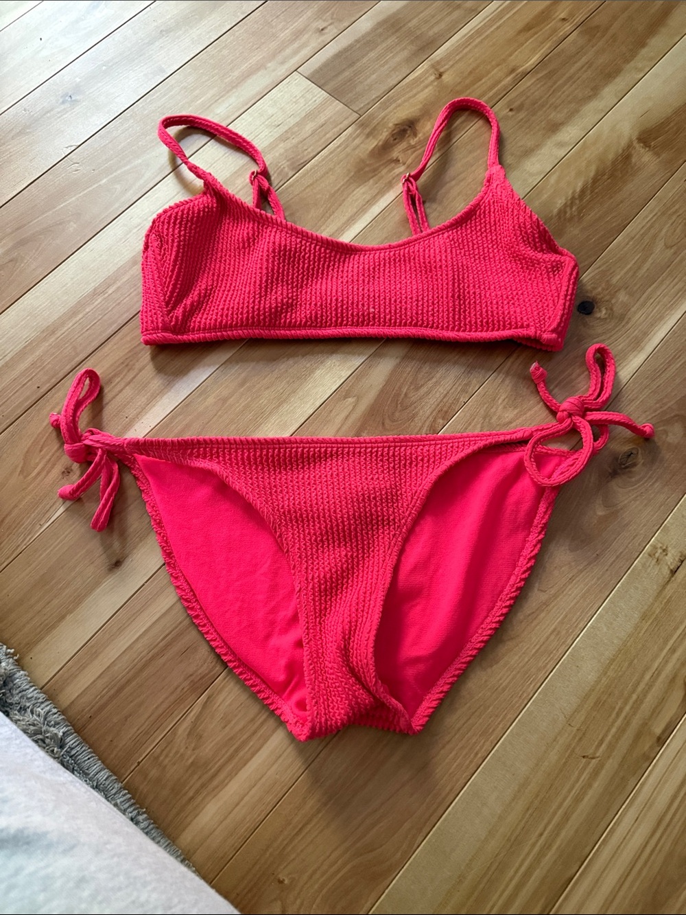No Boundaries Coral Pink Textured Tie-Side Bikini